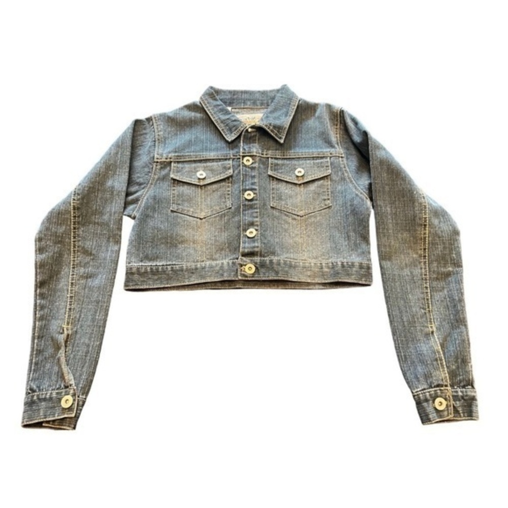 No Fuze USA Vintage Early 2000’s Womans Denim Crop‎ Top Jacket With Glitter Sz M